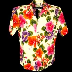 Vintage Ui Maikai Hawaiian Shirt Mens Large Hibiscus Floral Aloha Made Hawaii